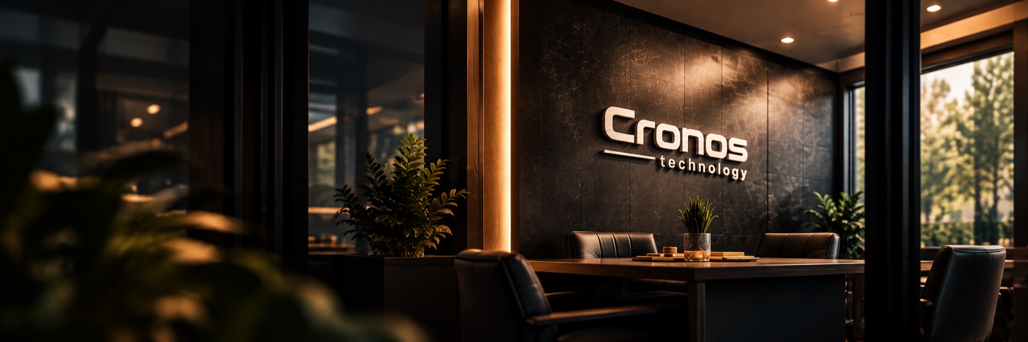 Cronos Technology office, with the logo on the wall